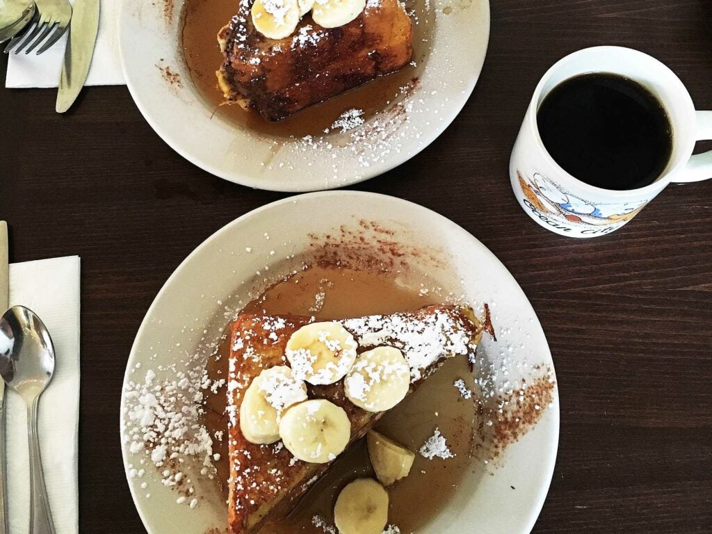 Cream cheese, banana stuffed French toast