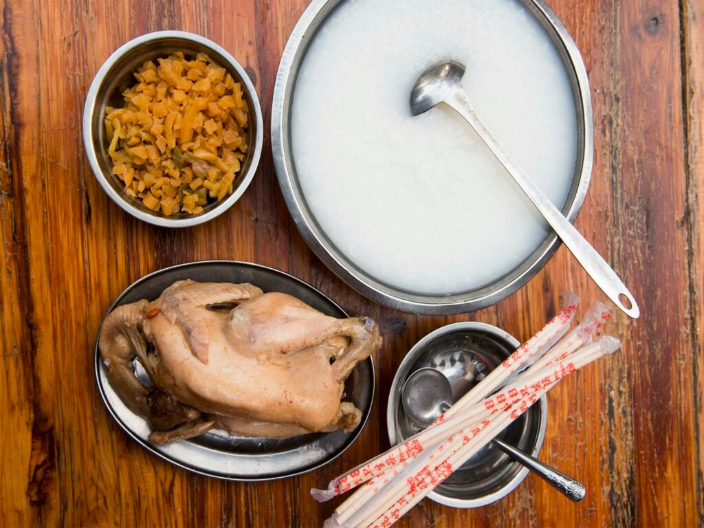 Salt-Baked Chicken with Congee and Pickled Mustard Greens