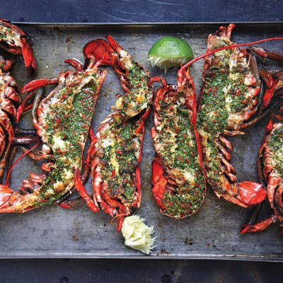 Grilled Lobster with Cilantro-Chile Butter