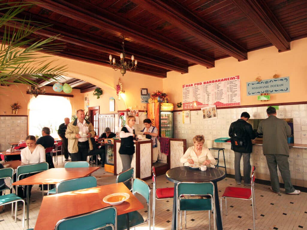 Customers line up at Bar Pod Barbakanem