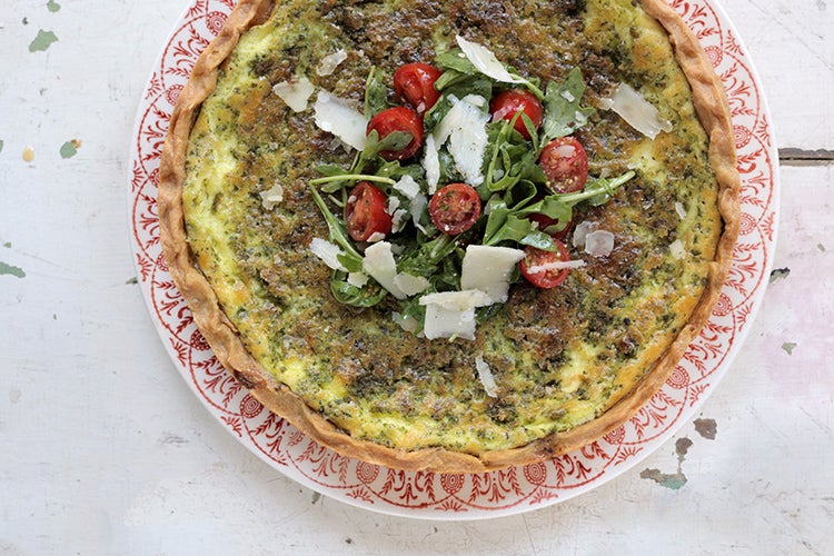 Arugula and Pistachio Pesto Quiche