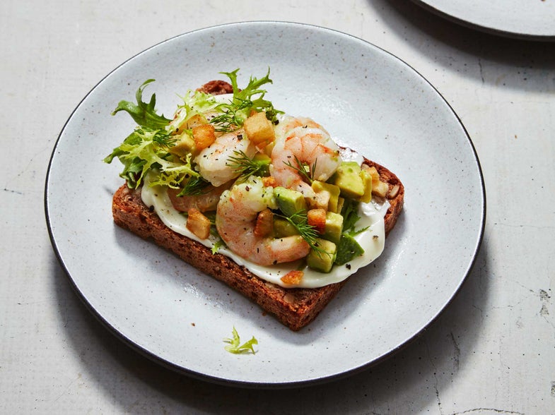 Shrimp, Avocado, Crispy Potatoes, Copenhagen, Smorrebrod
