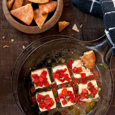 Baked Feta with Roasted Red Peppers and Lemon–Oregano Broth