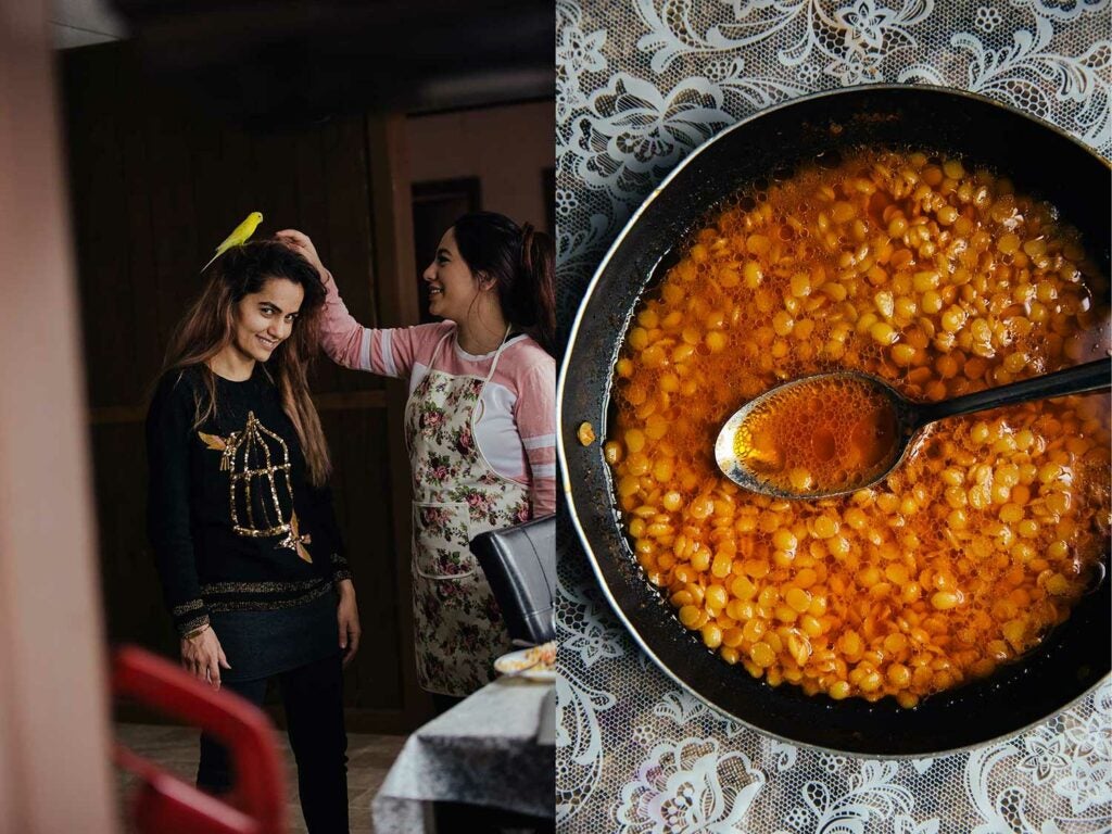 Tamana, left, and Soniya, right, Split pea tomato paste