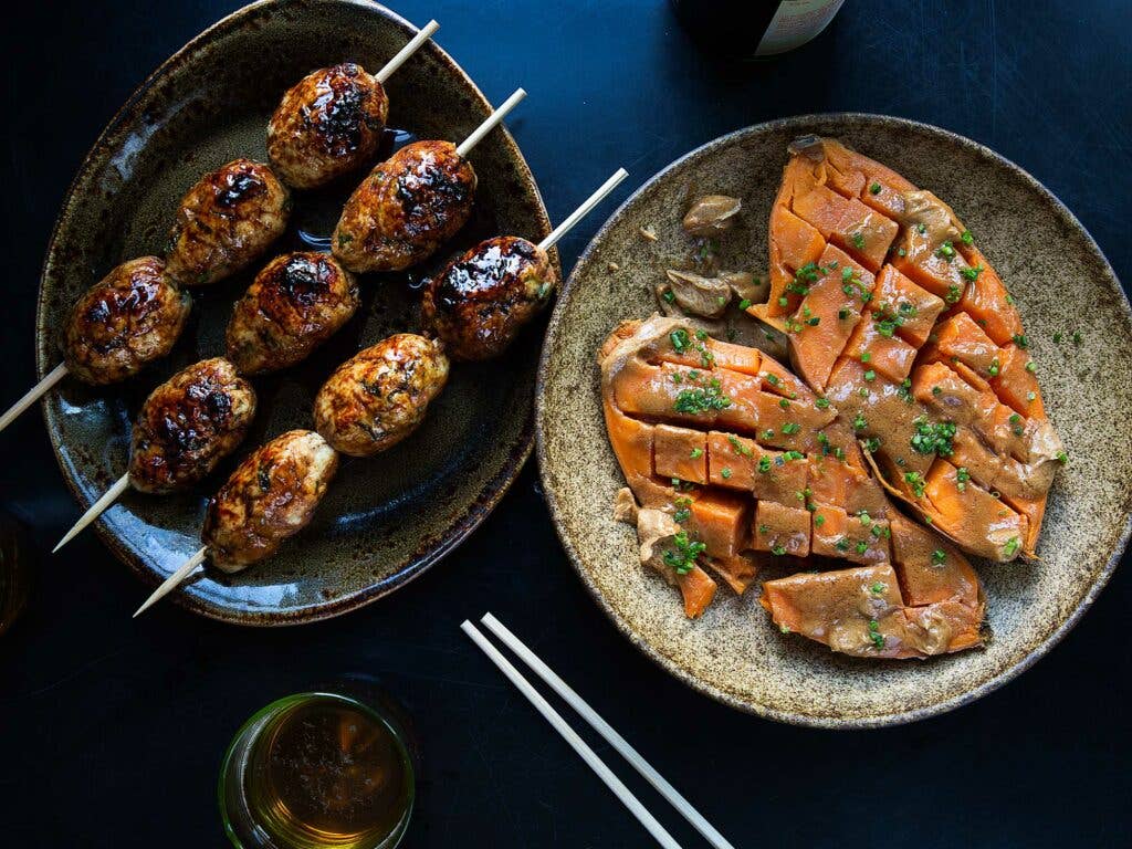 Tsukune and sweet potatoes