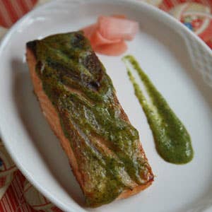 Miso-Marinated Salmon with Green Sauce