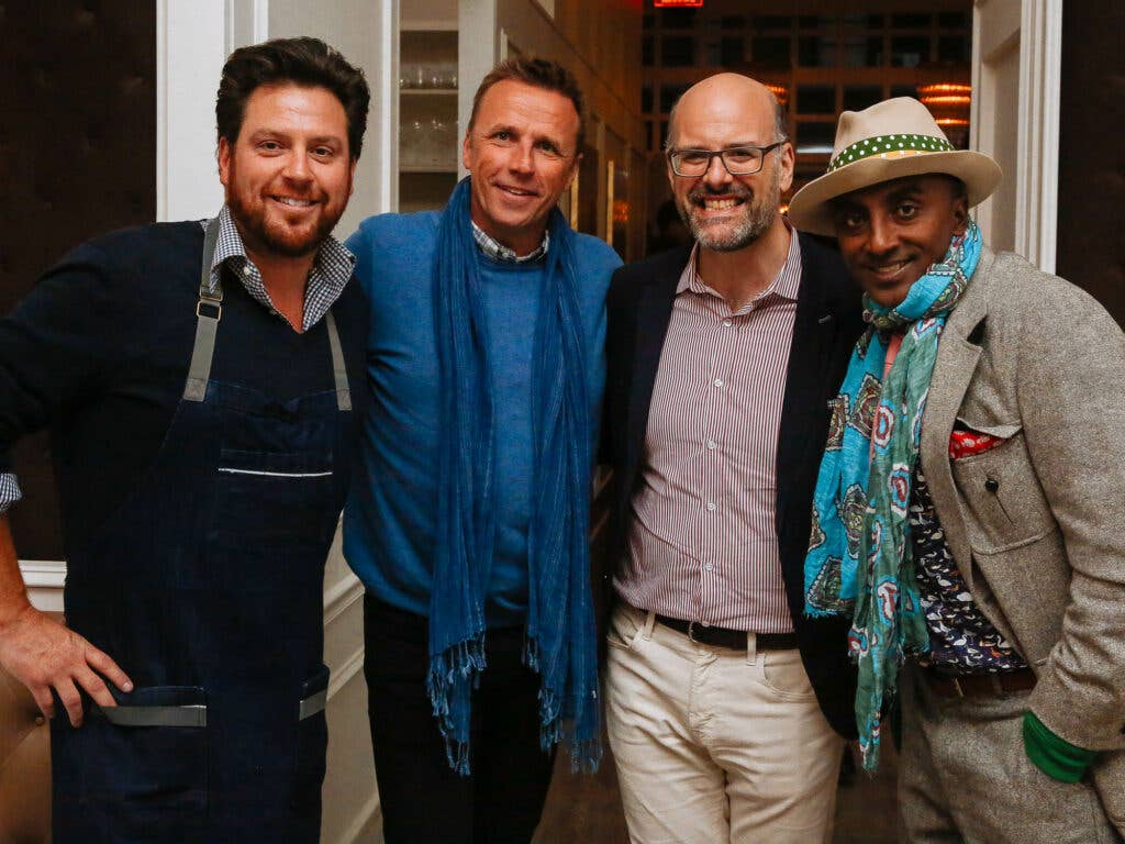 Chef Scott Conant, Chef Marc Murphy, Mitchell Davis, and Chef Marcus Samuelsson make for an impressive looking crew at Fusco.