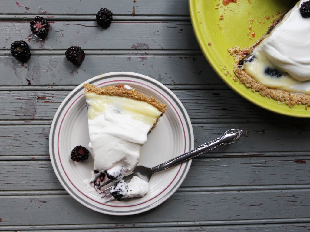 Blackberry Cream Pie with Toasted Oat and Sesame Crumb Crust