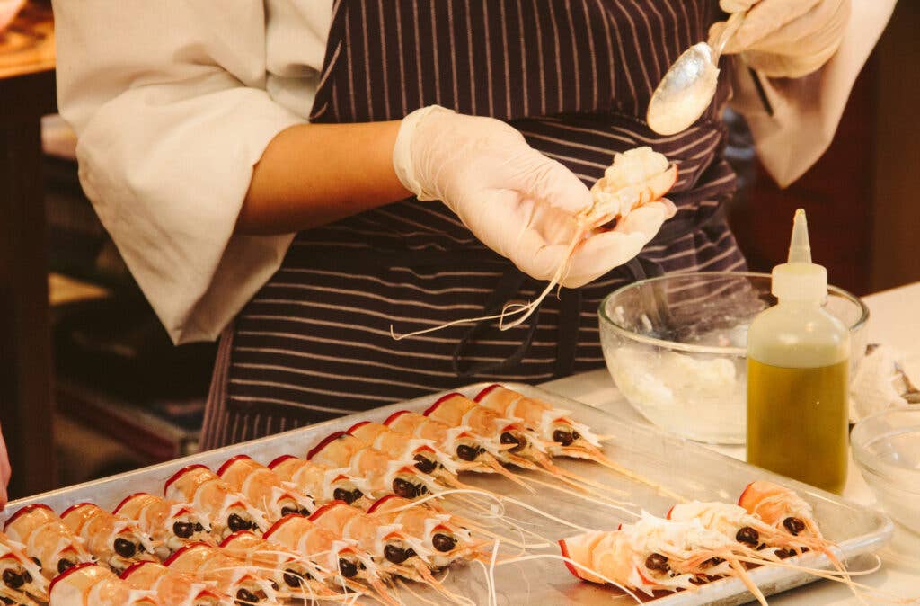 Prawn heads double as bowls for caviar and crab meat.