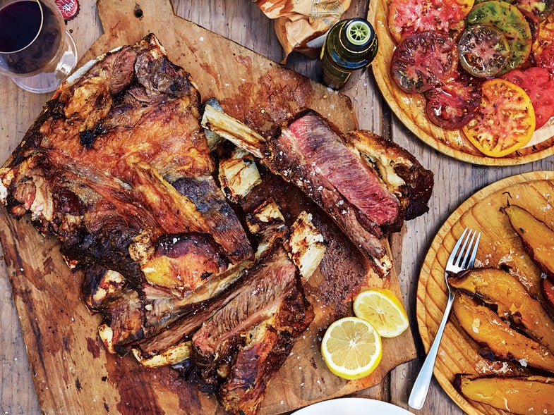 Grilled Beef Ribs with Charred Vegetables
