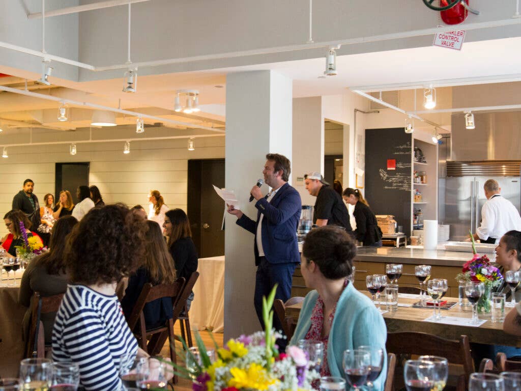 Editor in Chief Adam Sachs greets the finalists at lunch in the Saveur kitchen