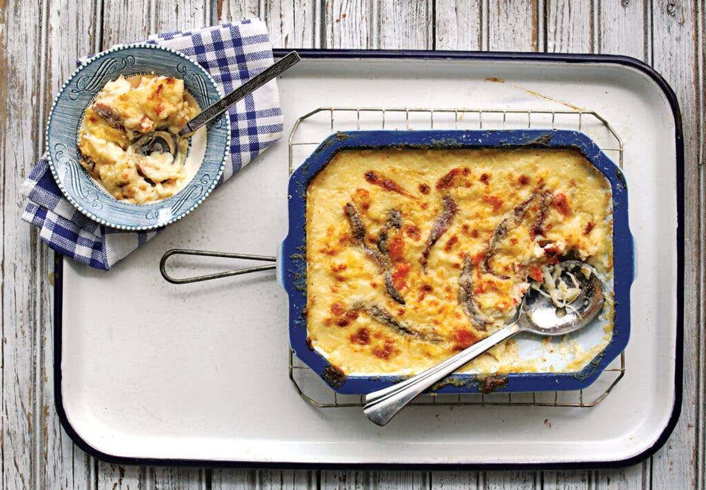Crab Gratin with Anchovies and Västerbotten Cheese