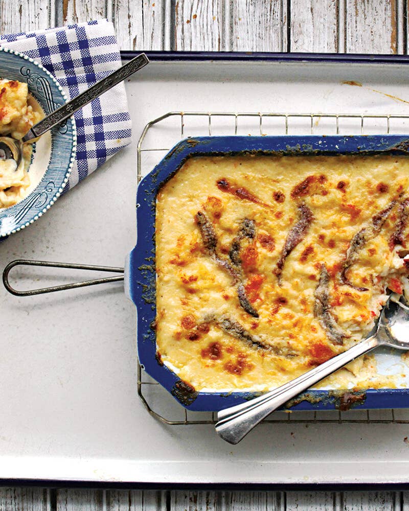 Crab Gratin with Anchovies and Västerbotten Cheese
