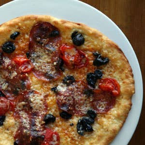 Soppressata, Tomato, and Olive Pizza
