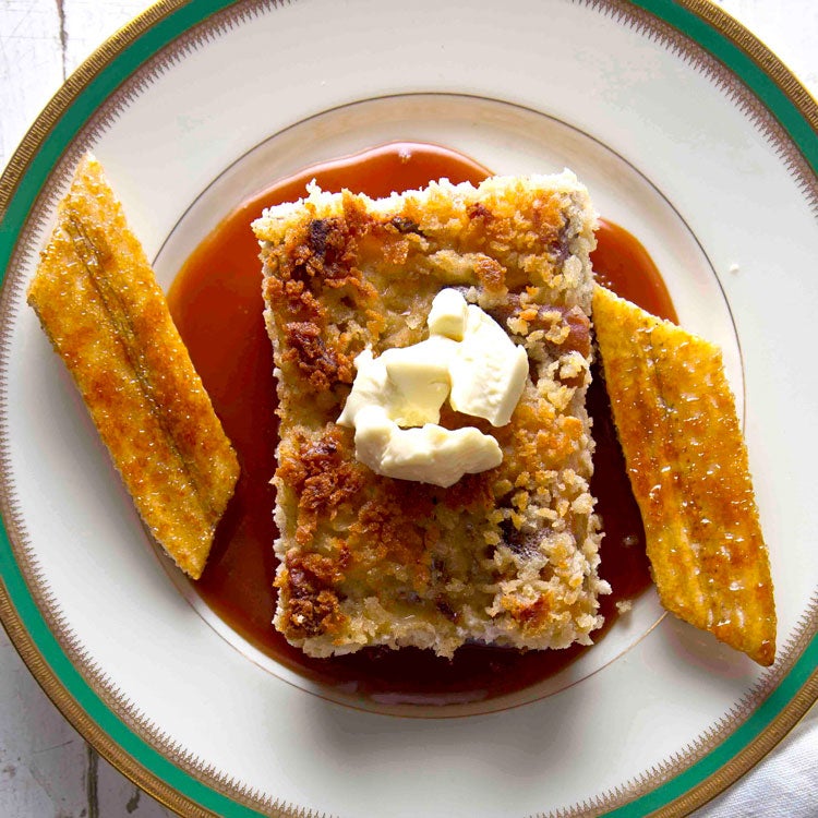 White Chocolate Bread Pudding With Bananas And Rum Sauce Saveur