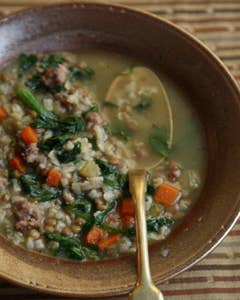 Brown Rice, Lentil, and Spinach Soup