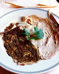 Roast Veal and Pork with a duo of Caper and Anchovy Sauces (Vitello con Salsa di Capperi e Maiale con Salsa di Acciughe)