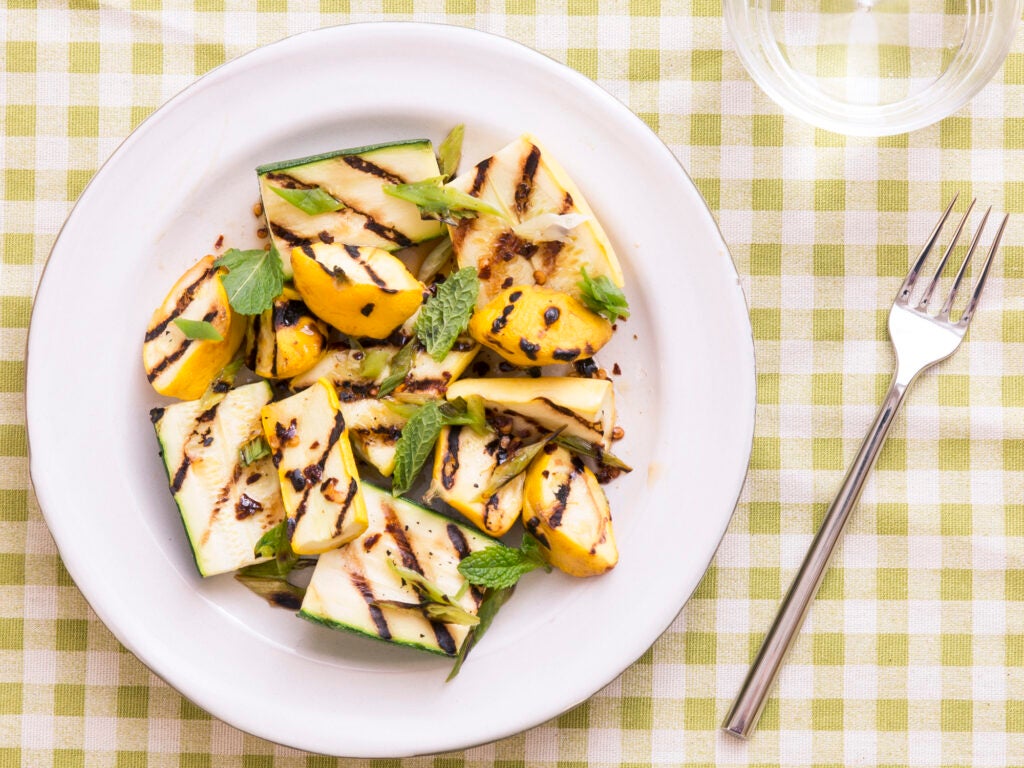 Grilled Squash with Scallions And Chile Honey Vinaigrette