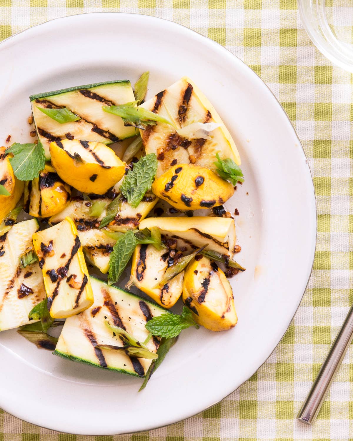 Grilled Squash with Scallions And Chile Honey Vinaigrette