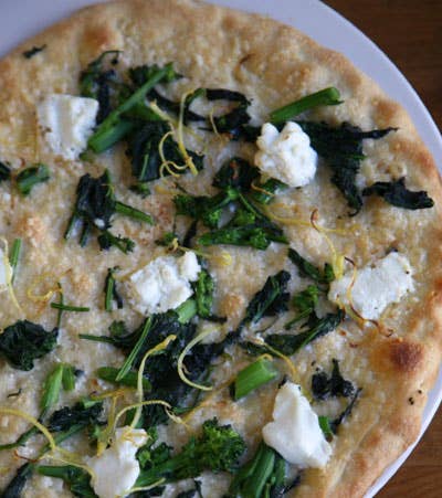 Broccoli Rabe, Goat Cheese, and Lemon Zest Pizza