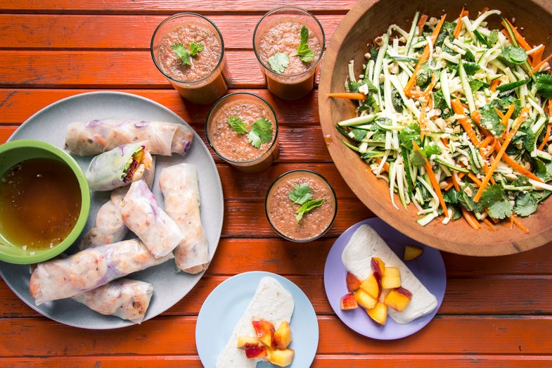 To celebrate the midsummer bounty, here's a flavorful dinner party menu with gazpacho and salads that doesn’t require you to turn on the oven once.
