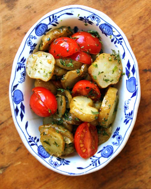 Roasted Sunchokes with Thyme, Grape Tomatoes, and Lemon