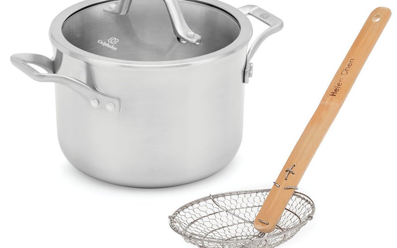 stainless steel pot and spider skimmer