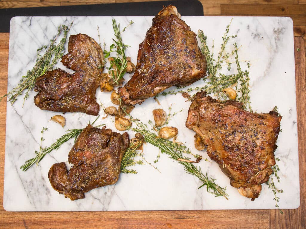 This lamb sits pretty with a rosemary garnish