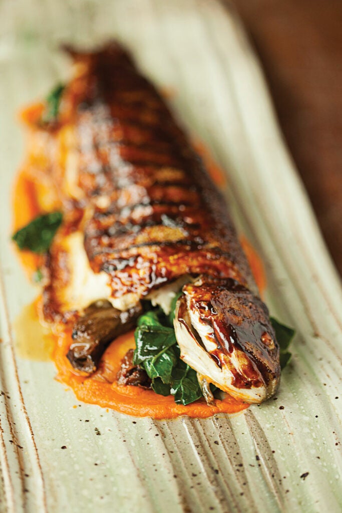 Glazed Trout with Carrot Purée and Spätzle