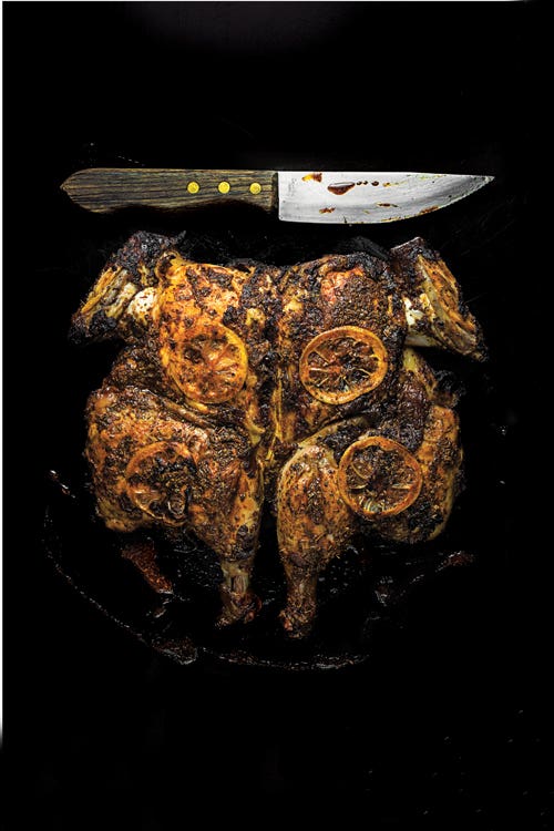 Adobo Chicken Under a Brick