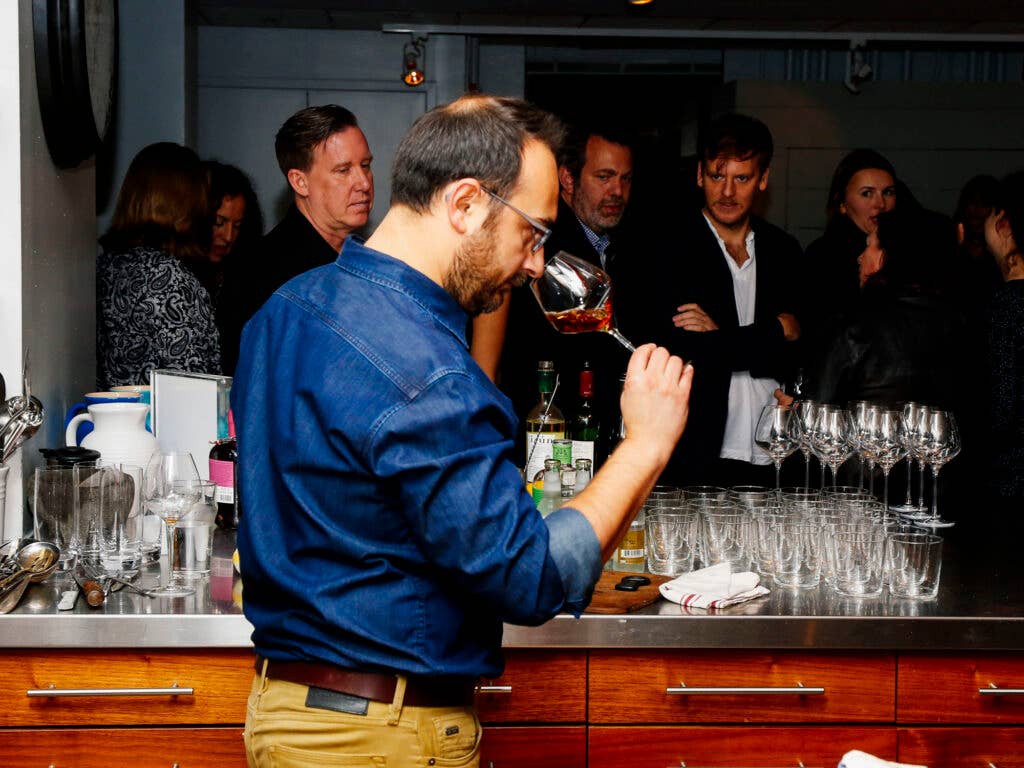 Felix Meana of Cúrate and The Nightbell inspects the wines from Lustau.