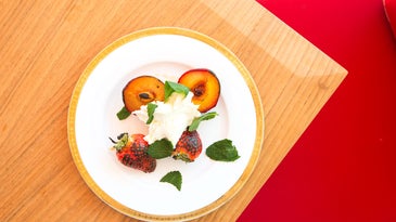Burnt Peaches and Plums with Mascarpone and Hazelnuts