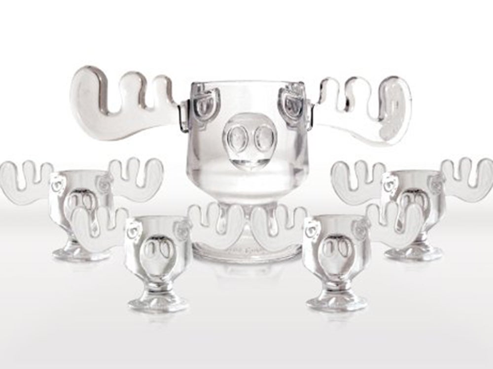 Christmas Vacation Glass Moose Punch Bowl and Mug Set