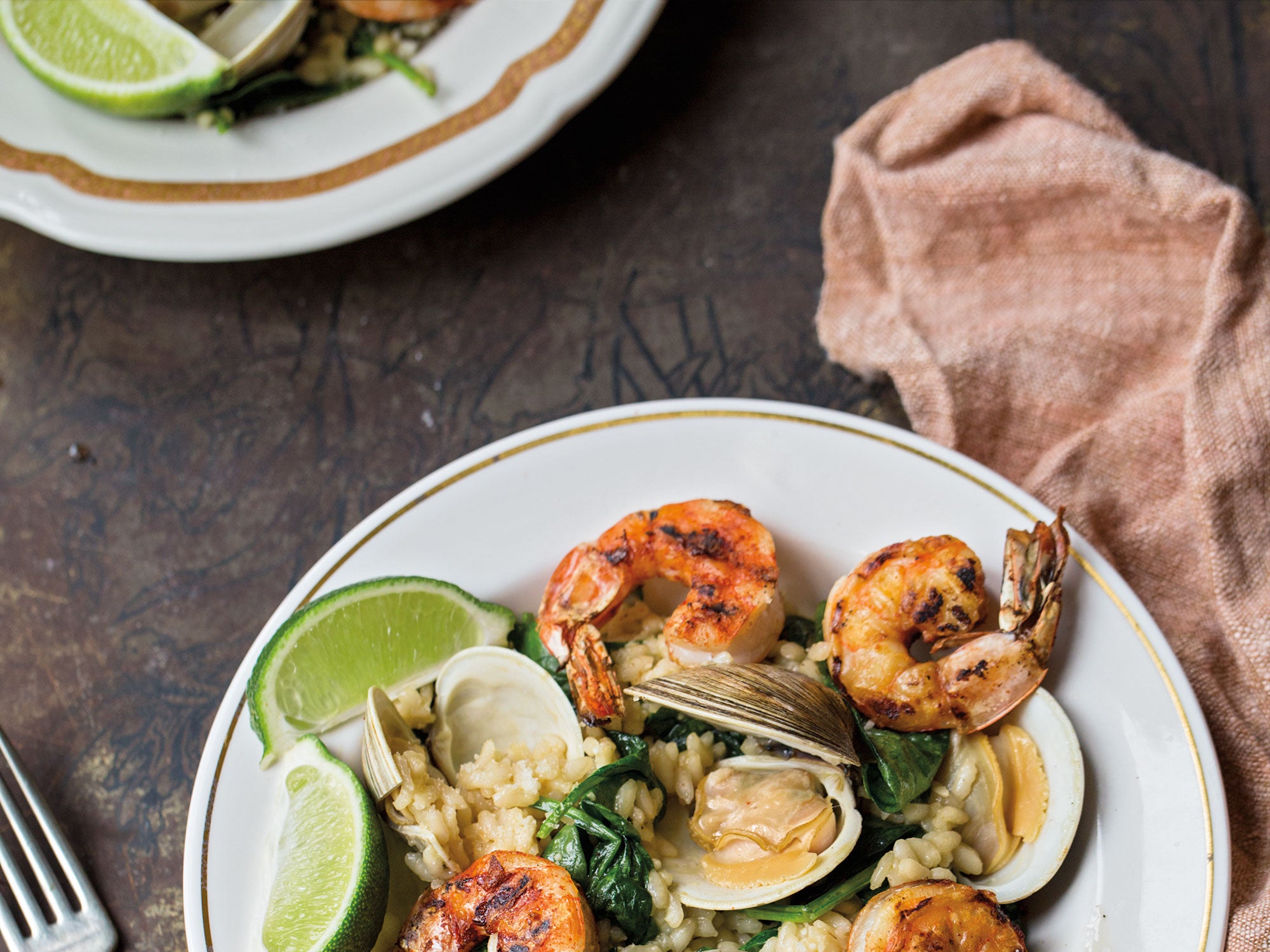 Clam Risotto with Grilled Shrimp Saveur