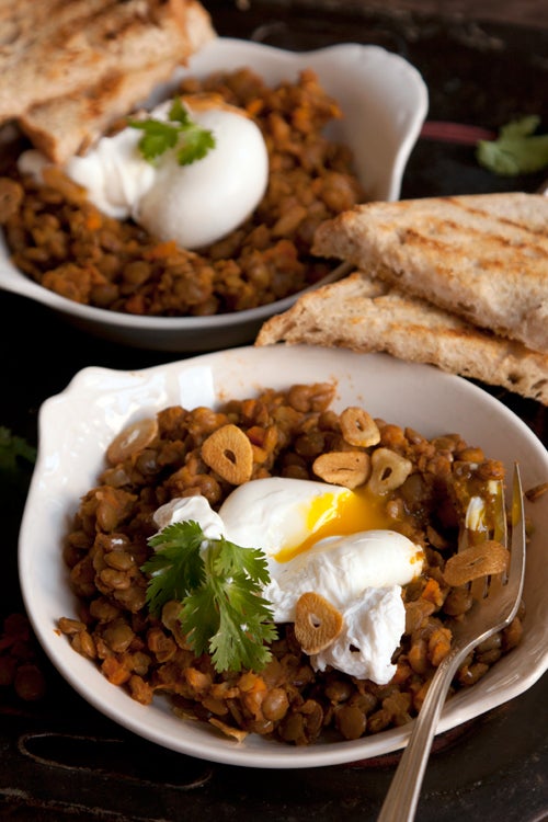 Curried Lentil with Poached Eggs