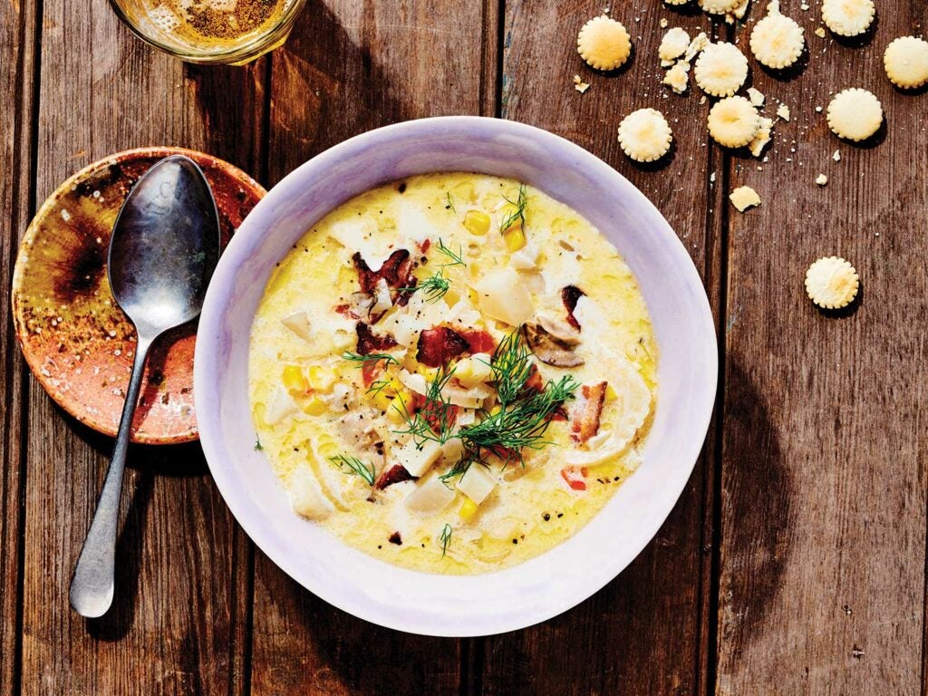 Oyster Chowder with Bacon, Corn, and Fennel