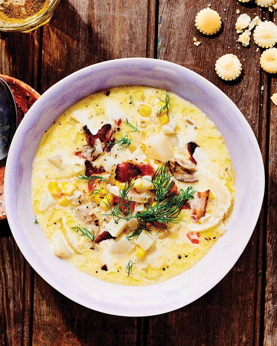 Oyster Chowder with Bacon, Corn, and Fennel