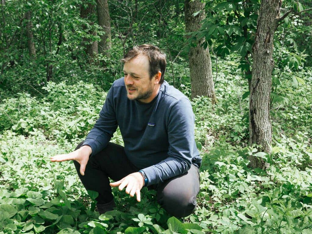 Chef Hunter scanning the ground for morels