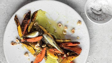 Charred Carrots With Lovage Sauce and Hazelnuts