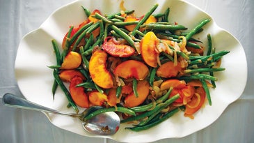 Green Bean Salad with Peaches and Caramelized Onions