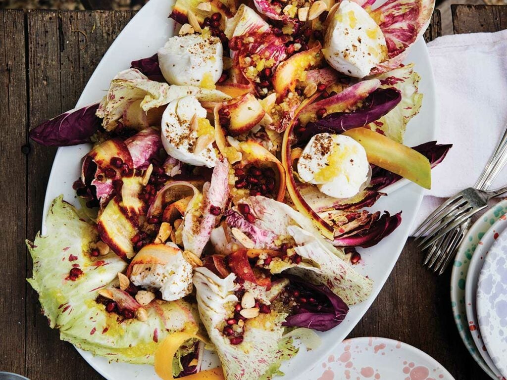 Radicchio and Polignano Carrot Salad with Burrata and Pomegranate