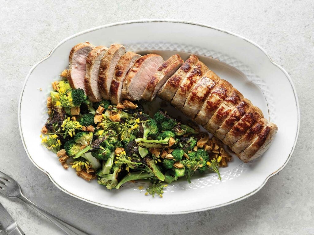 Pork Fillet with Seared Broccoli and Cracklings