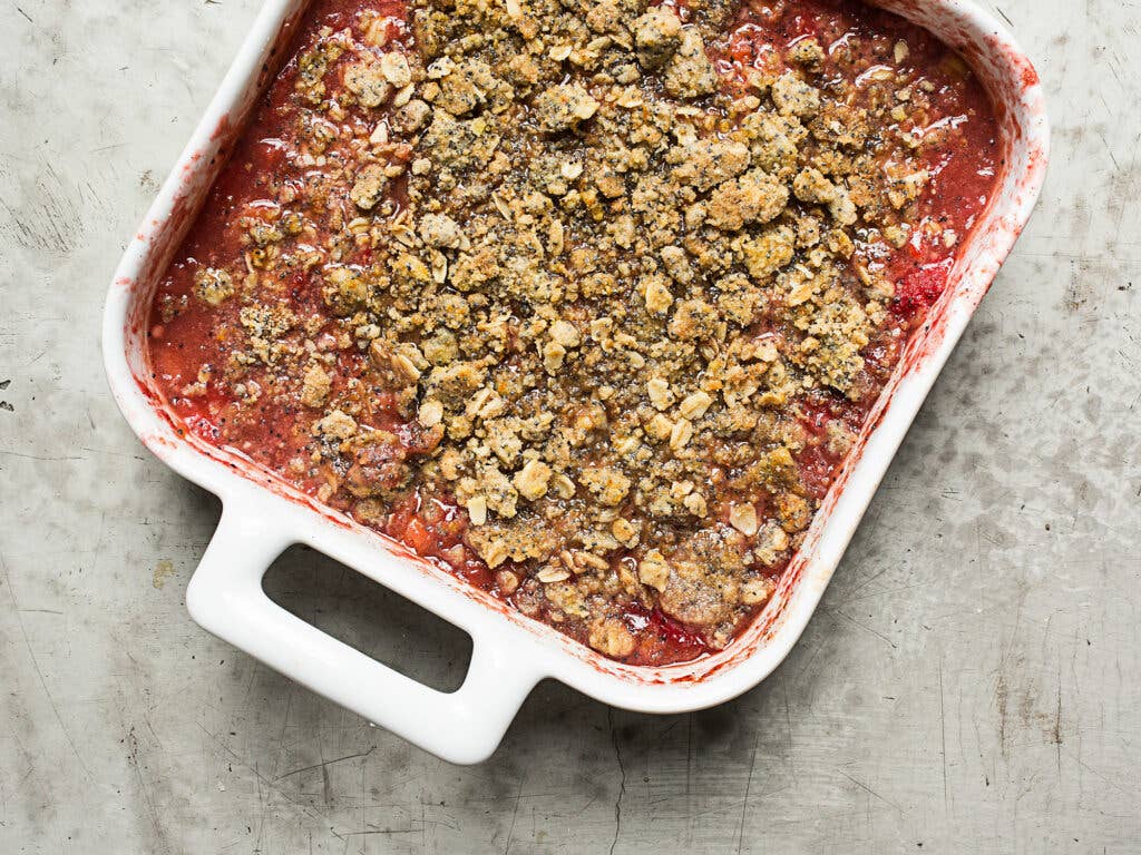 Wine-Poached Rhubarb and Poppy Seed Crisp