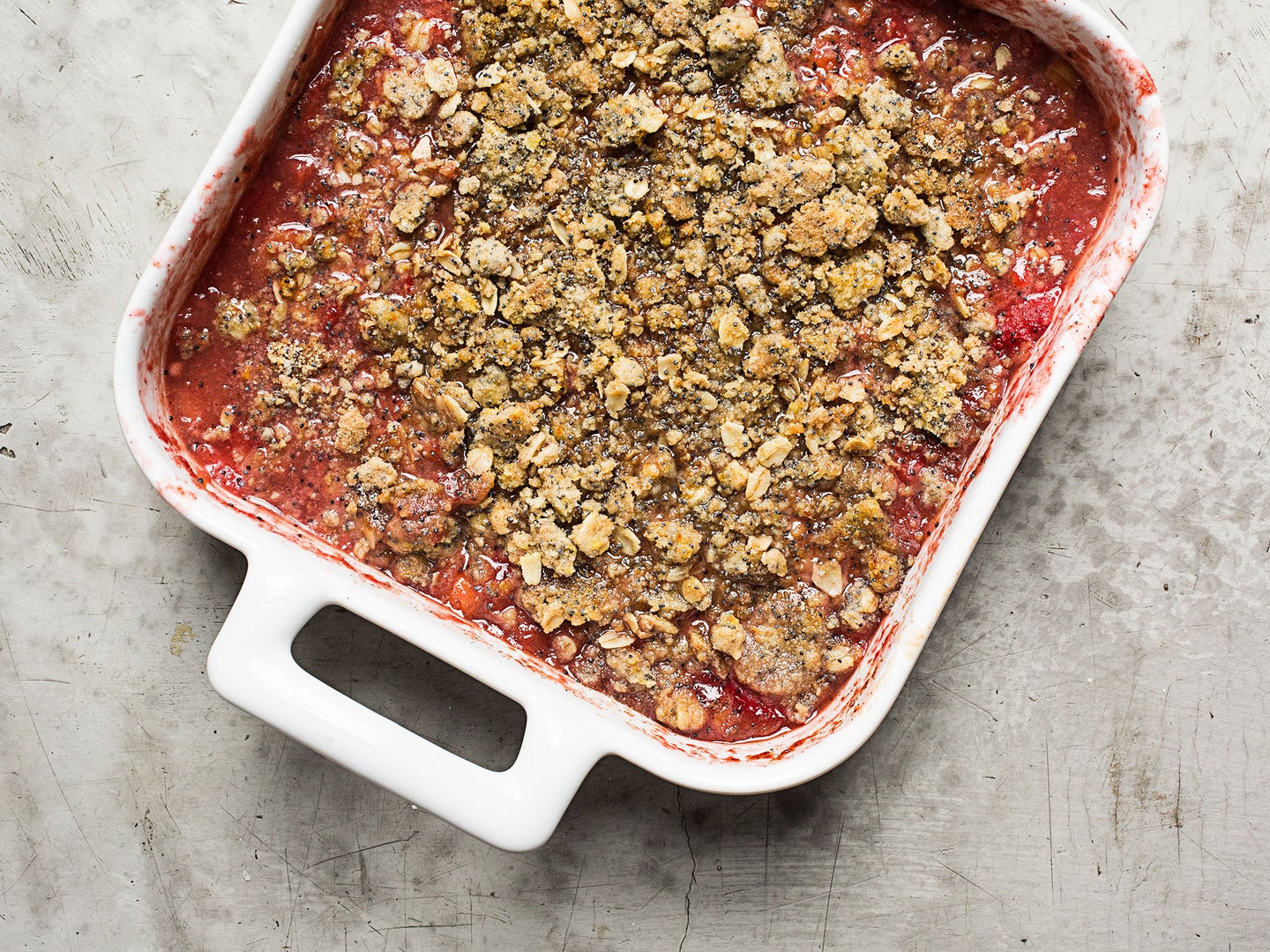 Wine-Poached Rhubarb and Poppy Seed Crisp