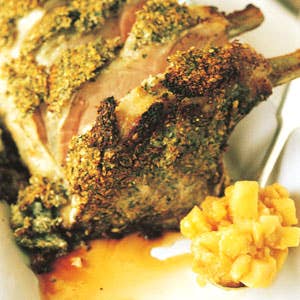 Fennel- and Garlic-Crusted Pork Roast with Warm Quince and Apple Compote