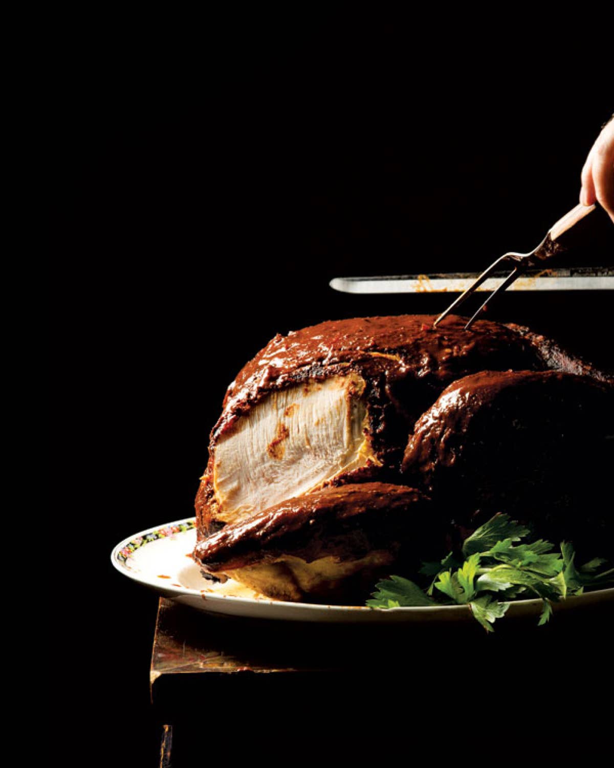 Chile-Rubbed Turkey with Beet Stuffing and Gravy