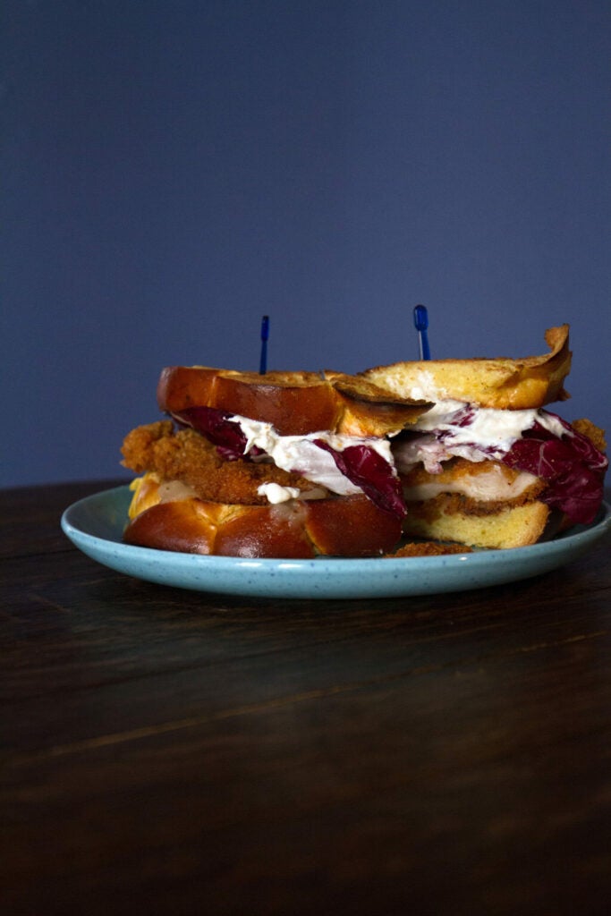 Chicken Schnitzel Sandwich with Horseradish Cream and Radicchio