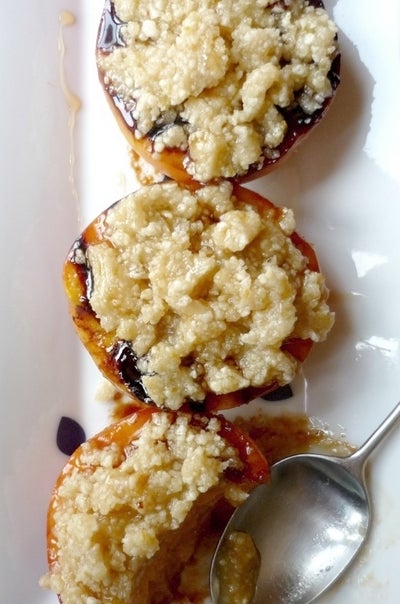 Grilled Peaches with Honey-Almond Streusel