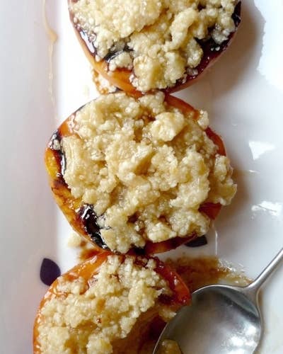 Grilled Peaches with Honey-Almond Streusel