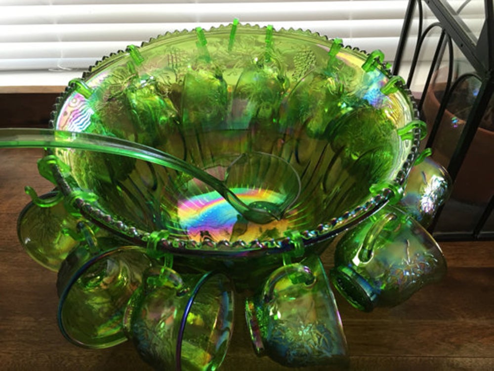 Green Vintage Punch Bowl